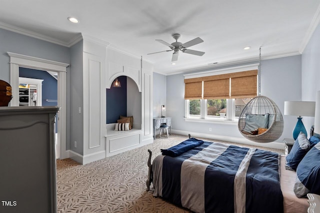 417 Westbury Dr, Chapel Hill, NC 27516 - bedroom featuring arched walkways, baseboards, ornamental molding, and carpet floors