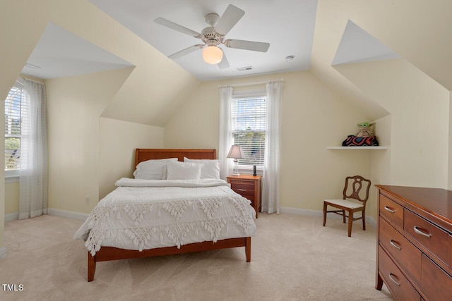 417 Westbury Dr, Chapel Hill, NC 27516 - bedroom with light carpet, baseboards, vaulted ceiling, and visible vents