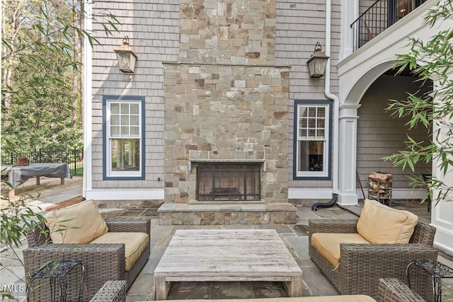 417 Westbury Dr, Chapel Hill, NC 27516 - view of patio with an outdoor living space with a fireplace