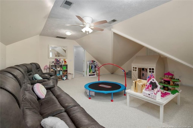 6826 Surrey Rd, Fayetteville, NC 28306 - rec room featuring carpet, a textured ceiling, and visible vents
