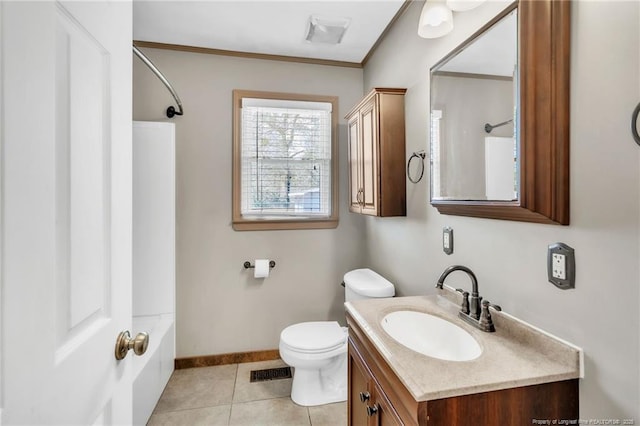5213 Palmetto Ln, Fayetteville, NC 28304 - bathroom featuring visible vents, baseboards, toilet, vanity, and tile patterned floors