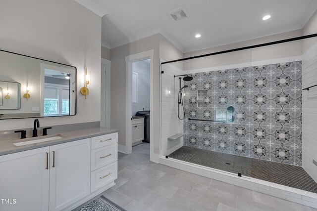 14 Duck Bill Trl, Pittsboro, NC 27312 - full bathroom featuring vanity, a tile shower, tile patterned flooring, and recessed lighting