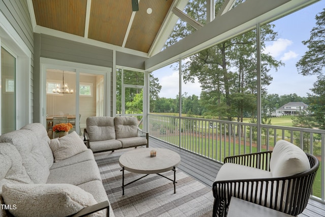 14 Duck Bill Trl, Pittsboro, NC 27312 - sunroom with a chandelier and an outdoor living space