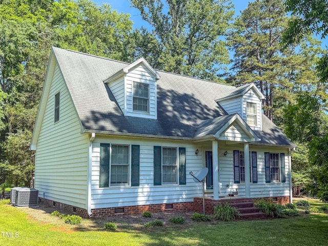 30 Shannon Rd, Timberlake, NC 27583 - cape cod home featuring crawl space, central AC unit, a front yard, and a shingled roof