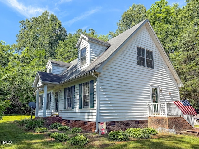 30 Shannon Rd, Timberlake, NC 27583 - view of property exterior featuring crawl space, a shingled roof, and a lawn