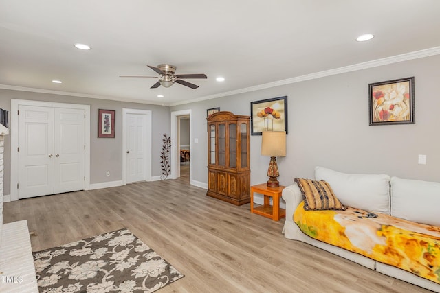 4610 Pinehurst Dr N, Wilson, NC 27896 - bedroom with recessed lighting, wood finished floors, ornamental molding, baseboards, and a ceiling fan