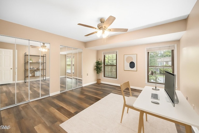 13 Patriot Cir, Durham, NC 27704 - unfurnished office with a ceiling fan, wood finished floors, and healthy amount of natural light