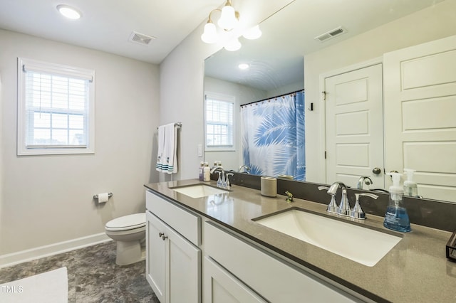 full bath featuring visible vents, a sink, and toilet