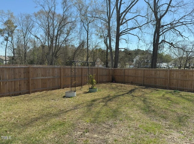 view of yard with a fenced backyard
