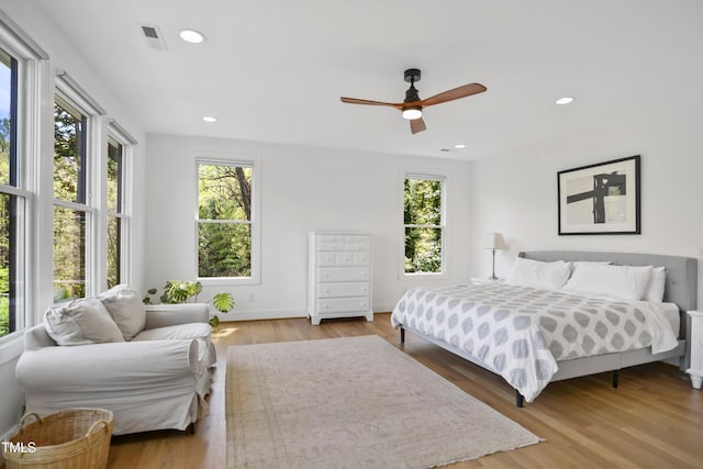 1200 Roosevelt Dr, Chapel Hill, NC 27514 - bedroom with visible vents, ceiling fan, recessed lighting, and wood finished floors