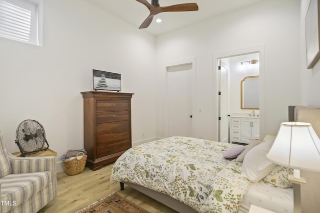 1200 Roosevelt Dr, Chapel Hill, NC 27514 - bedroom featuring recessed lighting, light wood-type flooring, a ceiling fan, and connected bathroom