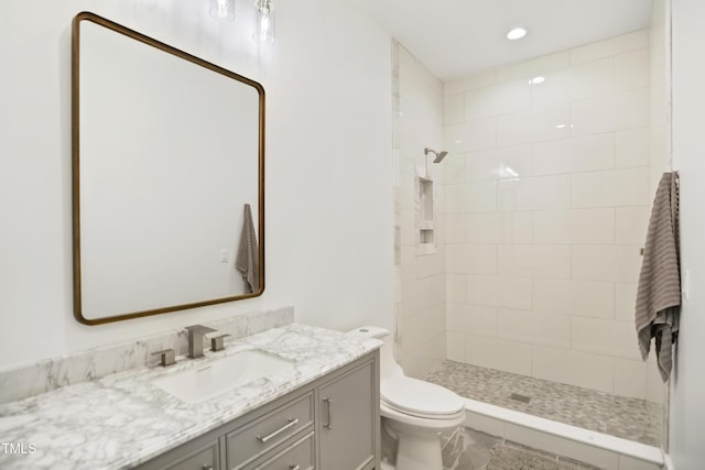 1200 Roosevelt Dr, Chapel Hill, NC 27514 - bathroom featuring recessed lighting, vanity, a tile shower, and toilet
