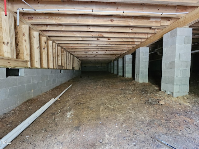 misc room featuring concrete block wall