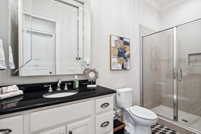 325 Forest Bridge Rd, Youngsville, NC 27596 - full bath featuring ornamental molding, toilet, vanity, and a shower stall