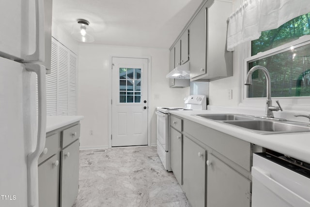1332 Stallings Rd, Chapel Hill, NC 27516 - kitchen featuring white appliances, a sink, under cabinet range hood, and light countertops