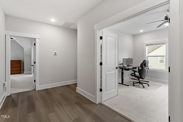 7616 Hasentree Way, Wake Forest, NC 27587 - office space with baseboards, a ceiling fan, recessed lighting, and wood finished floors