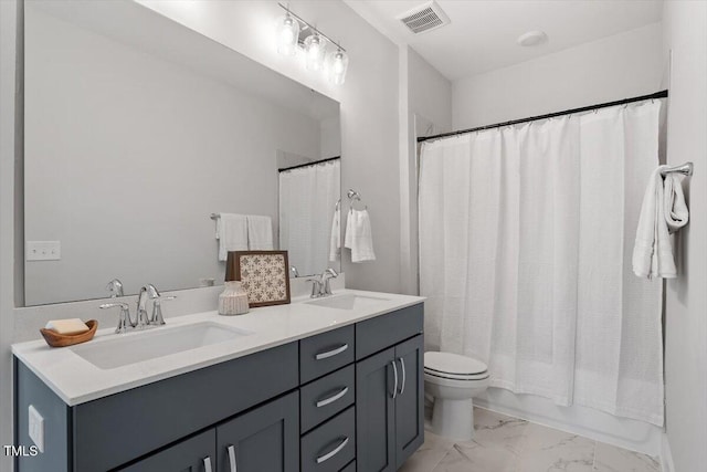 7616 Hasentree Way, Wake Forest, NC 27587 - bathroom featuring visible vents, a sink, marble finish floor, and double vanity