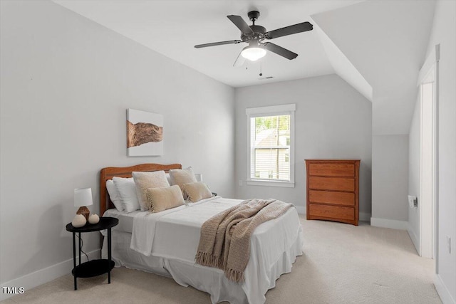 7616 Hasentree Way, Wake Forest, NC 27587 - bedroom with baseboards, a ceiling fan, lofted ceiling, and light carpet