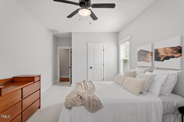 7616 Hasentree Way, Wake Forest, NC 27587 - bedroom featuring visible vents, baseboards, ceiling fan, and light carpet