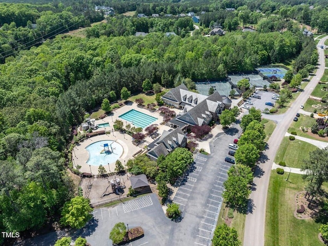7616 Hasentree Way, Wake Forest, NC 27587 - birds eye view of property with a wooded view