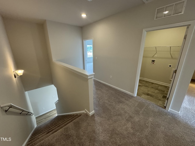 168 Bruce Dr, Dunn, NC 28334 - hallway with carpet flooring, an upstairs landing, and recessed lighting