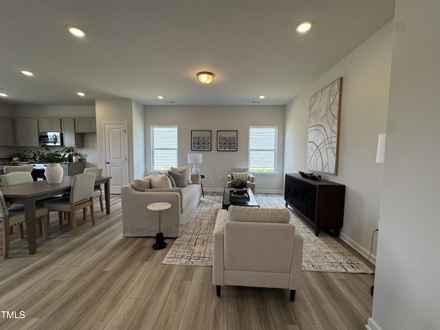 168 Bruce Dr, Dunn, NC 28334 - living room featuring light wood finished floors and recessed lighting