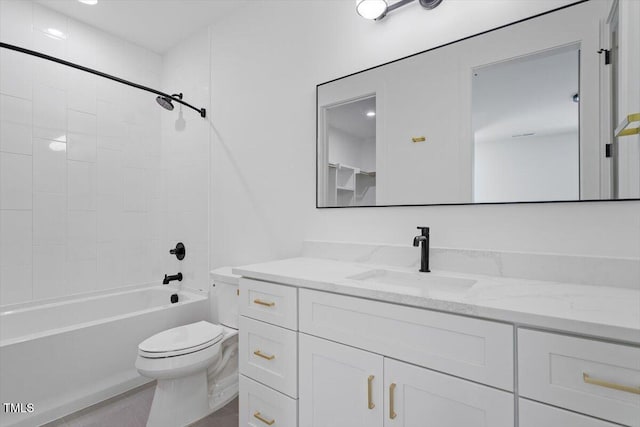 full bathroom featuring toilet, shower / bath combination, tile patterned floors, and vanity