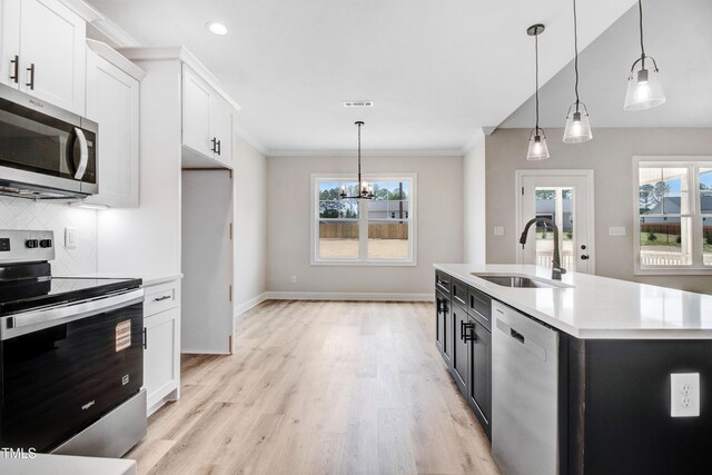 186 Gumtop Dr, Zebulon, NC 27597 - kitchen featuring stainless steel appliances, a sink, light countertops, decorative backsplash, and white cabinetry