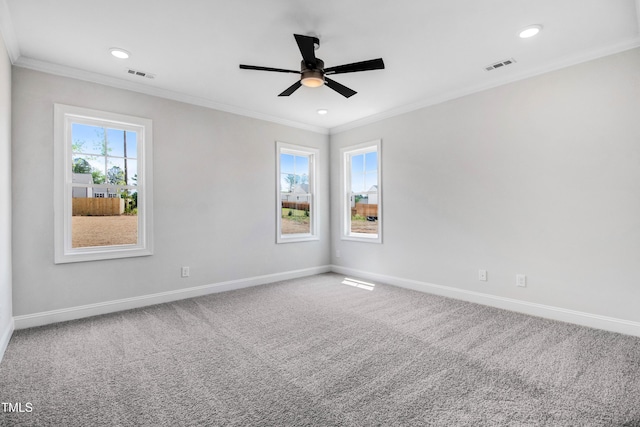 186 Gumtop Dr, Zebulon, NC 27597 - carpeted spare room with baseboards, ceiling fan, crown molding, and recessed lighting