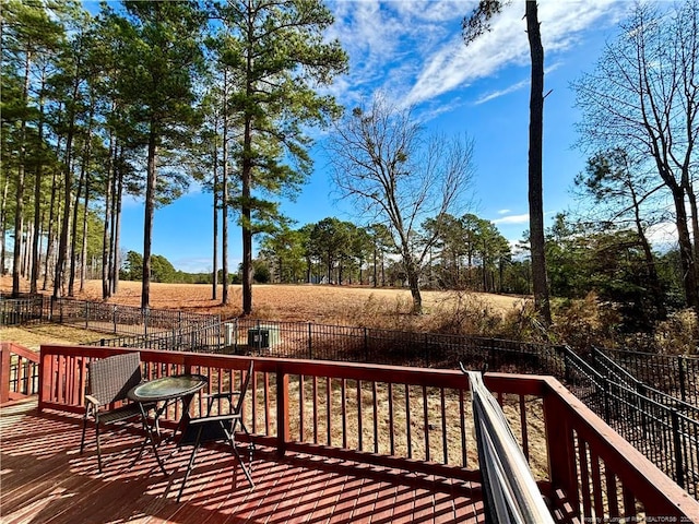 wooden deck with fence and a rural view
