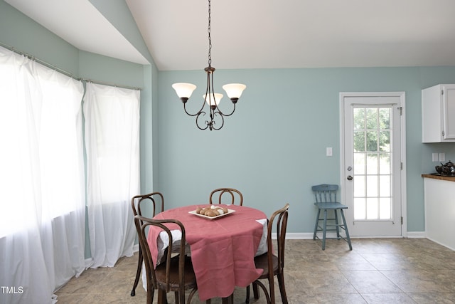 109 Perry Farms Dr, Apex, NC 27502 - dining area with a chandelier, lofted ceiling, and baseboards