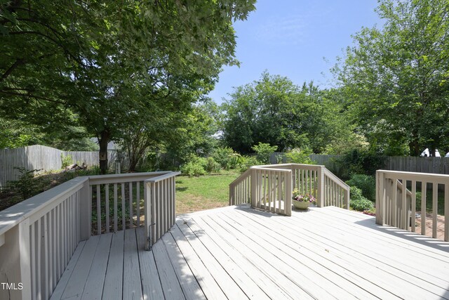 109 Perry Farms Dr, Apex, NC 27502 - wooden deck featuring a fenced backyard and view of scattered trees