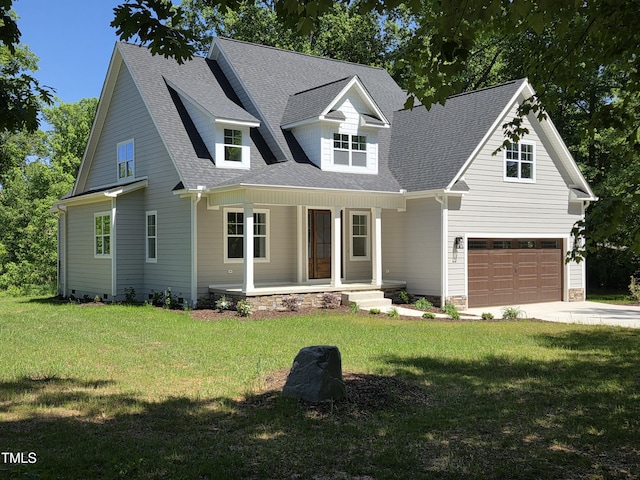 5480 Thom Rd, Mebane, NC 27302 - view of front of property featuring a porch, a front lawn, an attached garage, and roof with shingles