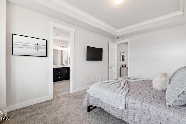 249 Wendover Pkwy, Pittsboro, NC 27312 - bedroom featuring light carpet, baseboards, and a tray ceiling