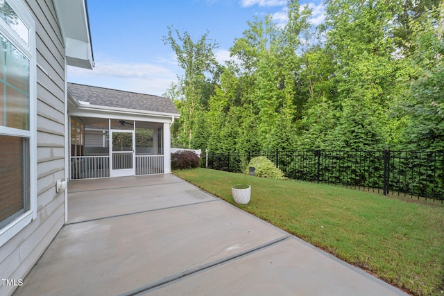 80 Bramble Ln, Clayton, NC 27527 - view of patio / terrace with ceiling fan and a sunroom