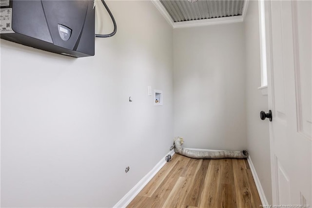 laundry room with baseboards, wood finished floors, laundry area, and hookup for a washing machine