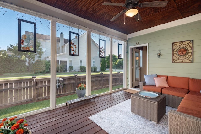 997 Windy Rd, Apex, NC 27502 - sunroom / solarium featuring ceiling fan and an outdoor living space