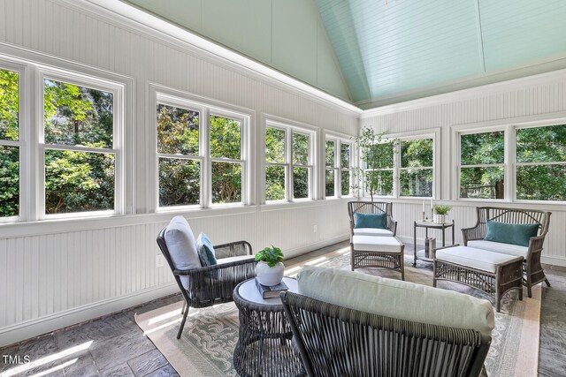129 Trellingwood Dr, Morrisville, NC 27560 - sunroom / solarium with lofted ceiling, healthy amount of natural light, and an outdoor hangout area