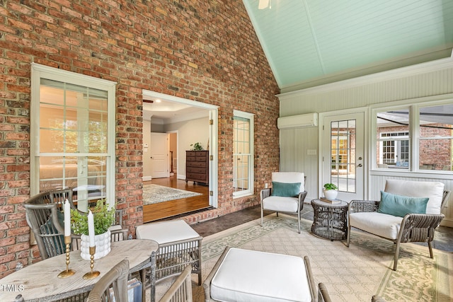 129 Trellingwood Dr, Morrisville, NC 27560 - sunroom / solarium featuring french doors, a wall mounted AC, and vaulted ceiling