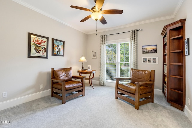 129 Trellingwood Dr, Morrisville, NC 27560 - sitting room featuring a ceiling fan, light colored carpet, crown molding, and baseboards