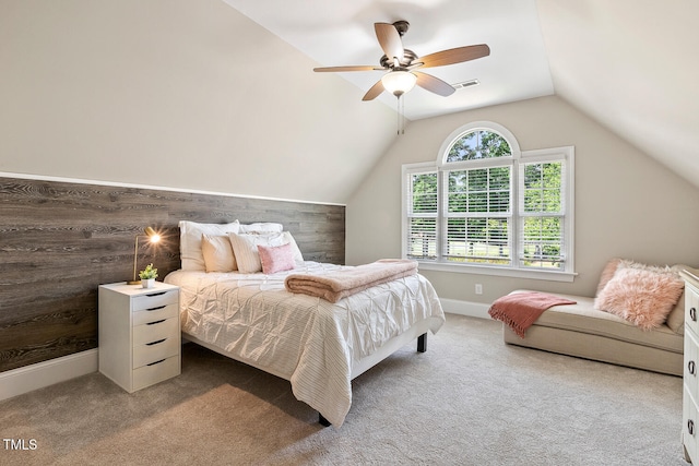 129 Trellingwood Dr, Morrisville, NC 27560 - carpeted bedroom with vaulted ceiling, ceiling fan, and baseboards