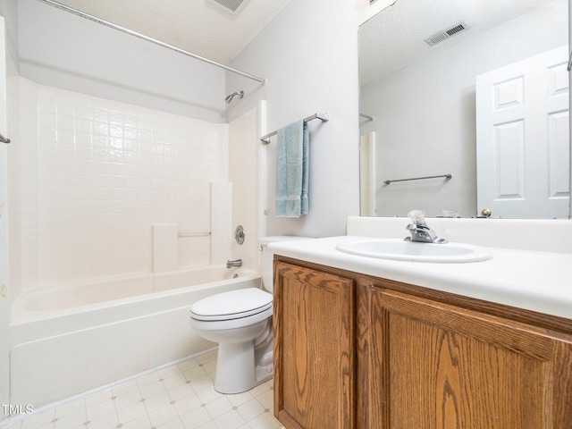 5504 Cumberland Plain Dr, Raleigh, NC 27616 - bathroom with a textured ceiling, shower / bathtub combination, visible vents, and toilet