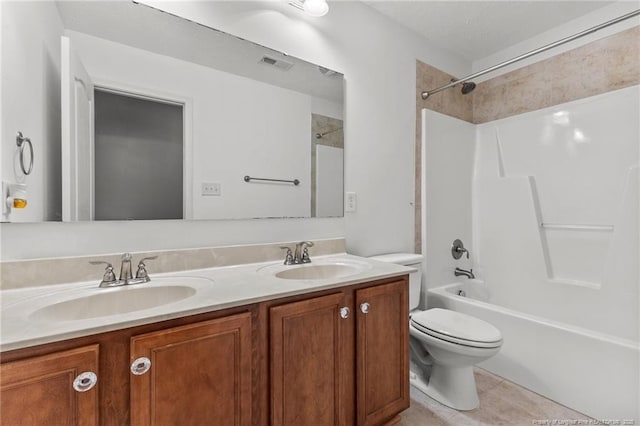 193 Wind Brook Ct, Raeford, NC 28376 - full bathroom featuring double vanity, visible vents, toilet, and a sink