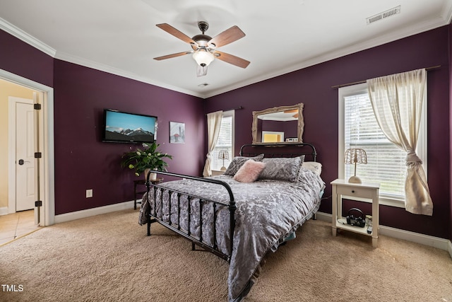 8437 Little Woody Ct, Zebulon, NC 27597 - bedroom featuring baseboards, visible vents, carpet floors, and ornamental molding