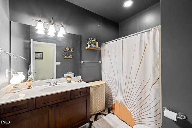 8437 Little Woody Ct, Zebulon, NC 27597 - full bathroom with a shower with shower curtain, toilet, and vanity