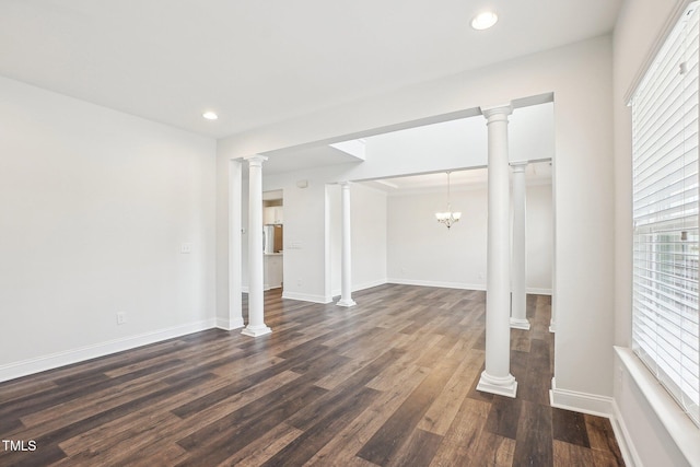 basement with dark wood-style floors, baseboards, and recessed lighting