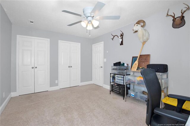 6868 Uppingham Rd, Fayetteville, NC 28306 - office space with baseboards, a ceiling fan, carpet flooring, and visible vents