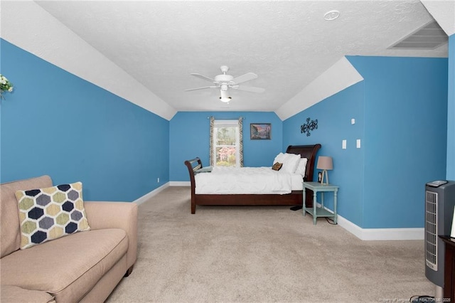 6868 Uppingham Rd, Fayetteville, NC 28306 - carpeted bedroom featuring a ceiling fan, baseboards, visible vents, and lofted ceiling