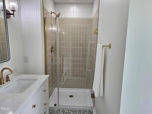 full bath featuring a shower stall and vanity
