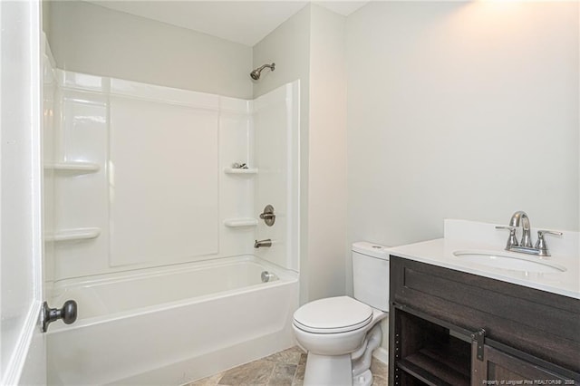 full bathroom featuring vanity, tub / shower combination, and toilet
